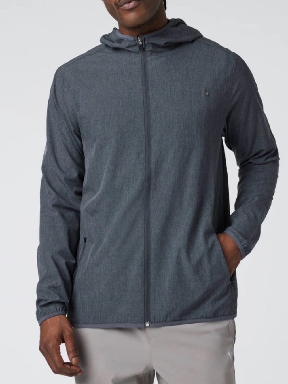 Vuori Men's Outdoor Trainer Shell Hooded Lightweight Jacket in Slate Green Large